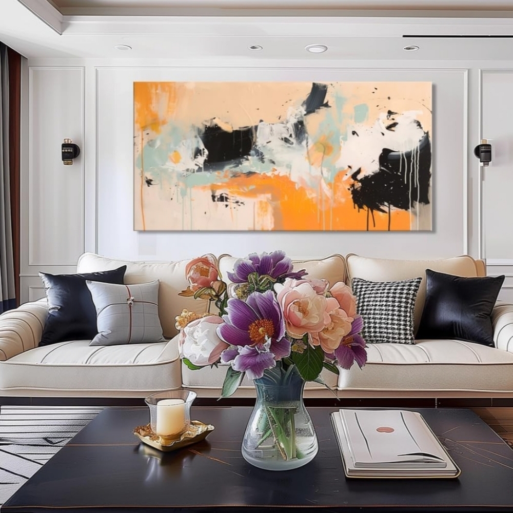 Abstract Orange & Black Ink Canvas โ 20"x40" Wall Art - Picture 6 of 10
